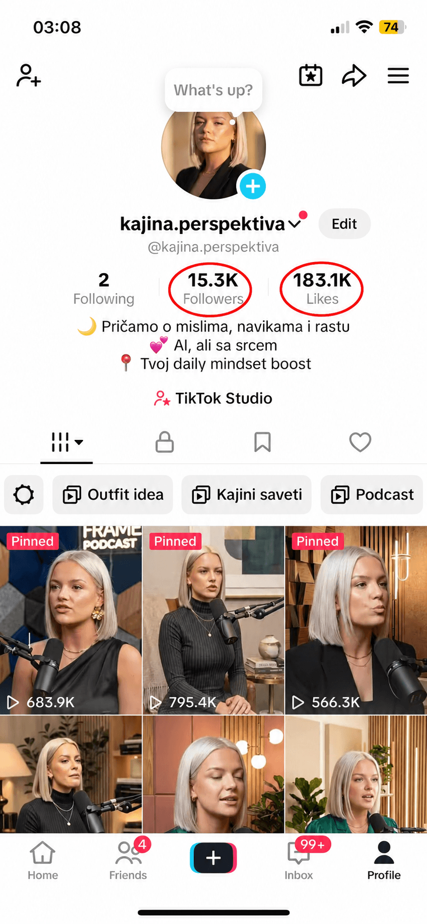 kajina.perspektiva — TikTok profil, 15.3K pratilaca, 183K lajkova